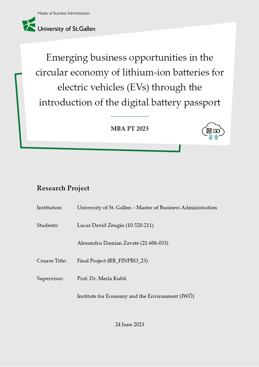 Thumbnail Download Emerging business opportunities in the circular economy of lithium ion batteries for electric vehicles EVs through the introduction of the digital battery passport